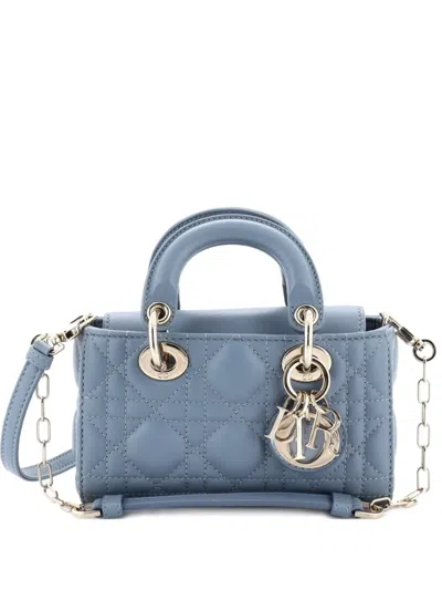 Pre-owned Dior Lady D-joy Bag Cannage Quilt Lambskin Micro Satchel In Blue