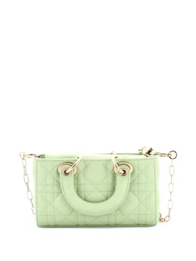 Pre-owned Dior Lady D-joy Bag Cannage Quilt Lambskin Micro Satchel In Green