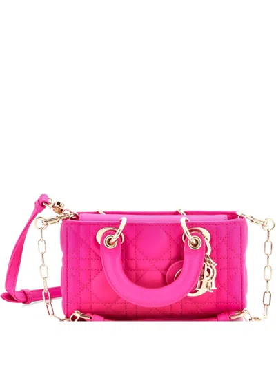 Pre-owned Dior Lady D-joy Bag Cannage Quilt Lambskin Micro Satchel In Pink