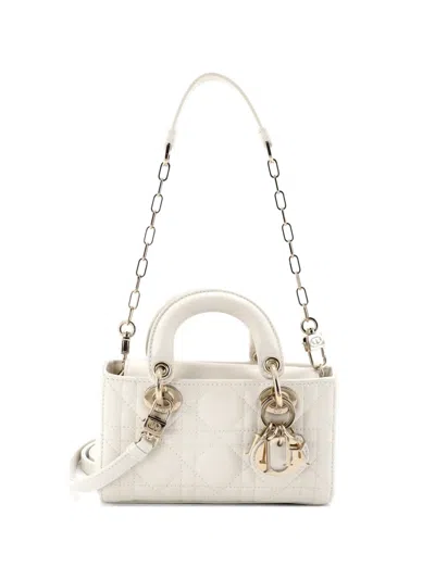 Pre-owned Dior Lady D-joy Bag Cannage Quilt Lambskin Micro Satchel In White