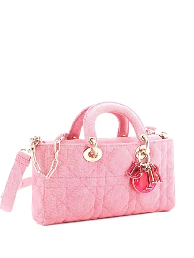 Pre-owned Dior Lady D-joy Bag Macrocannage Quilt Denim Medium Satchel In Pink
