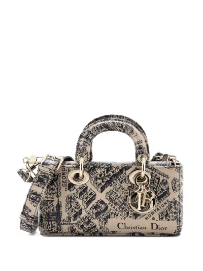 Pre-owned Dior Lady D-joy Bag Printed Leather Small Satchel In Black