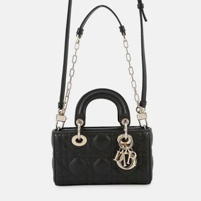 Pre-owned Dior Lady D-joy Cannage 2-way Bag Black Lambskin Size Micro