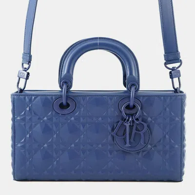 Pre-owned Dior Lady D Joy Cannage 2-way Bag Navy Leather Size Medium In Blue