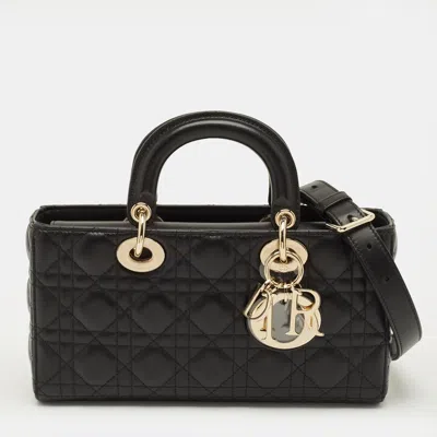 Pre-owned Dior Lady D-joy Medium Black Cannage Leather Tote