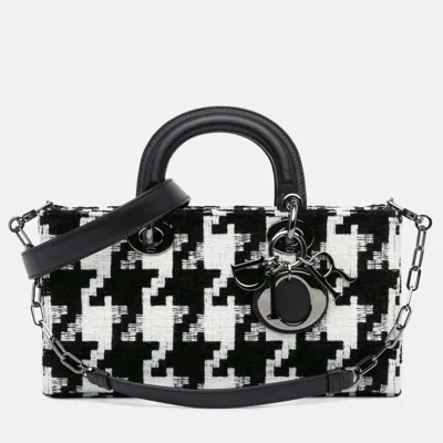Pre-owned Dior Lady D Joy Medium Macro Houndstooth Canvas Bag In Black