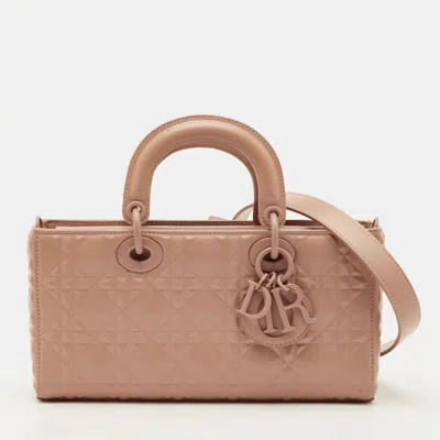 Pre-owned Dior Lady D-joy Medium Rose Beige Diamond Cannage Leather Tote In Sand