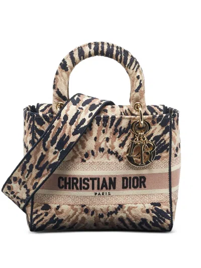 Pre-owned Dior 2020 Lady D-lite Embroidered Tote Bag In Neutral
