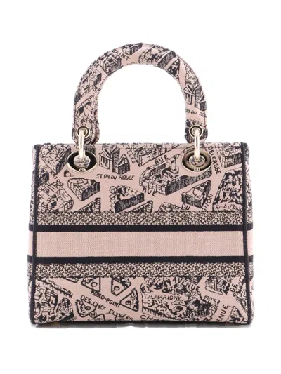 Pre-owned Dior Lady D-lite Bag Embroidered Canvas Medium Satchel
