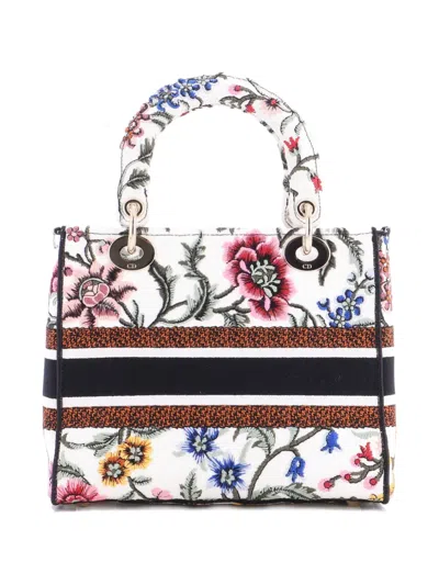 Pre-owned Dior Lady D-lite Bag Embroidered Canvas Medium Satchel
