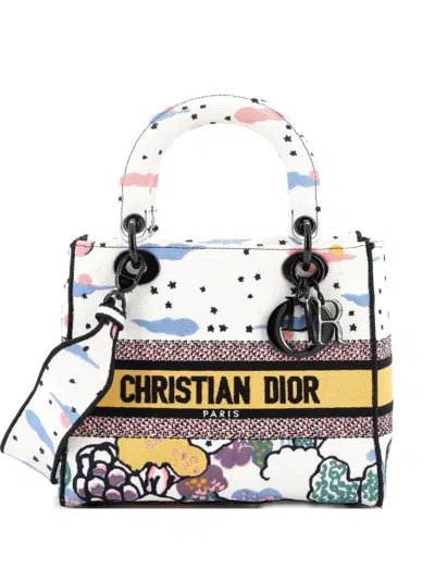 Pre-owned Dior Lady D-lite Bag Embroidered Canvas Medium Satchel
