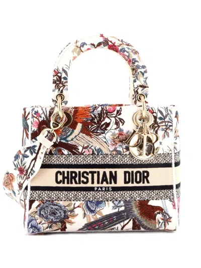 Pre-owned Dior Lady D-lite Bag Embroidered Canvas Medium Satchel