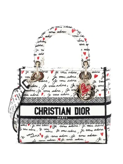 Pre-owned Dior Lady D-lite Bag Embroidered Canvas Medium Satchel