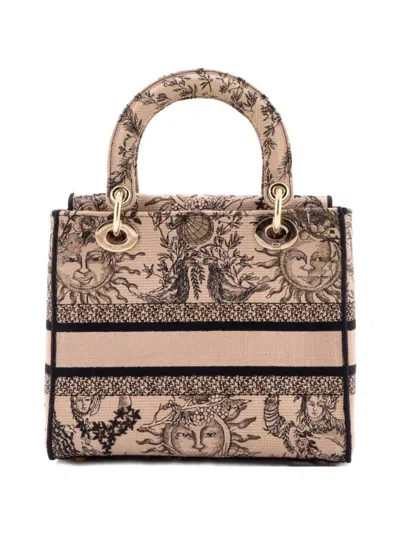 Pre-owned Dior Lady D-lite Bag Embroidered Canvas Medium Satchel In Black