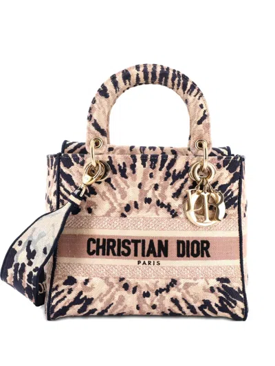 Pre-owned Dior Lady D-lite Bag Embroidered Canvas Medium Satchel In Blue