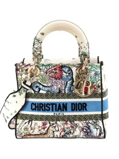 Pre-owned Dior Lady D-lite Bag Embroidered Canvas Medium Satchel In Multi