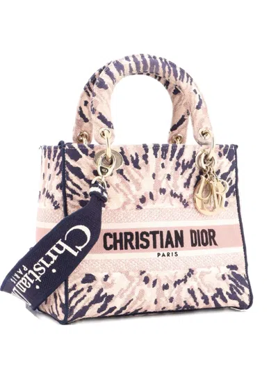 Pre-owned Dior Lady D-lite Bag Embroidered Canvas Medium Satchel In Multi