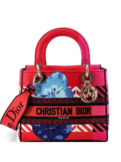 Pre-owned Dior Lady D-lite Bag Embroidered Canvas Medium Satchel In Multi
