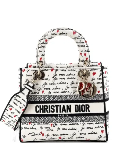 Pre-owned Dior Lady D-lite Bag Embroidered Canvas Medium Satchel In Multi
