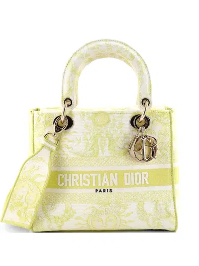 Pre-owned Dior Lady D-lite Bag Embroidered Canvas Medium Satchel In Multi
