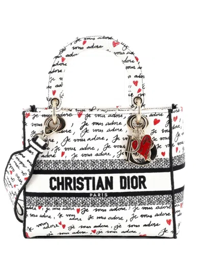 Pre-owned Dior Lady D-lite Bag Embroidered Canvas Medium Satchel In Multi