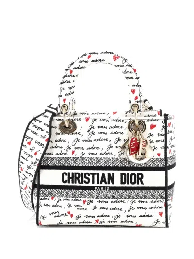 Pre-owned Dior Lady D-lite Bag Embroidered Canvas Medium Satchel In Multi