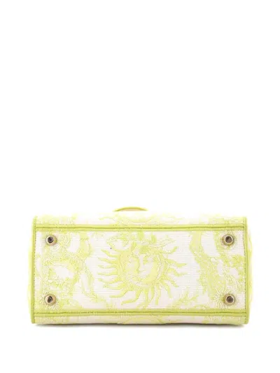 Pre-owned Dior Lady D-lite Bag Embroidered Canvas Medium Satchel In Yellow