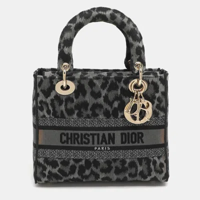 Pre-owned Dior Lady D-lite Medium Grey Leopard Print Canvas Tote In Gray