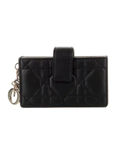 Pre-owned Dior Lady  5-gusset Cannage Pattern Wallet In Black