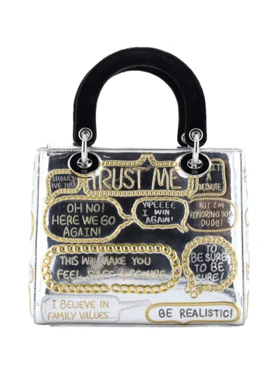 Pre-owned Dior Lady  Art Bag Limited Edition Xu Zhen Embossed Leather Medium Satchel In Silver