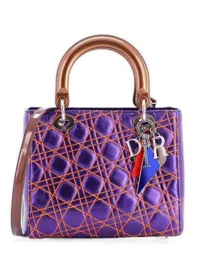 Pre-owned Dior Lady  Bag Anselm Reyle Cannage Quilt Leather Medium Satchel In Purple