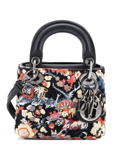 Pre-owned Dior Lady  Bag Beaded Embroidered Leather Micro Satchel In Multi