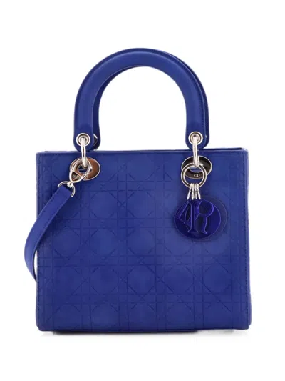 Pre-owned Dior Lady  Bag Cannage Embossed Matte Calfskin Medium Satchel In Blue