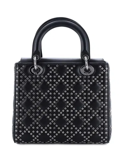 Pre-owned Dior Lady  Bag Cannage Lucky Star Studded Lambskin Medium Satchel In Black