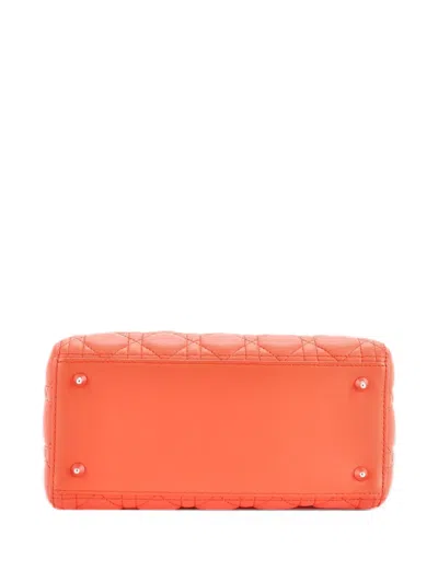Pre-owned Dior Lady  Bag Cannage Quilt Calfskin Medium Shoulder Bag In Orange