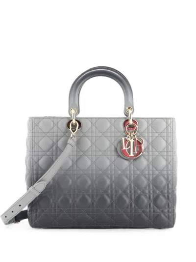 Pre-owned Dior Lady  Bag Cannage Quilt Gradient Lambskin Large Tote Bag In Grey