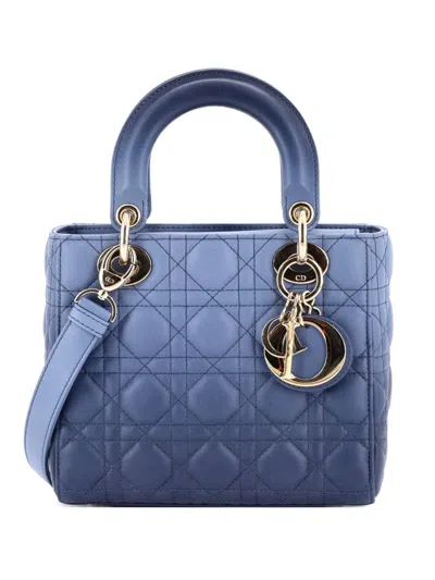 Pre-owned Dior Lady  Bag Cannage Quilt Gradient Lambskin Medium Satchel In Blue