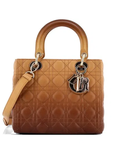 Pre-owned Dior Lady  Bag Cannage Quilt Gradient Lambskin Medium Satchel In Brown