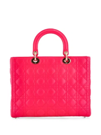 Pre-owned Dior Lady  Bag Cannage Quilt Lambskin Large Tote Bag In 粉色