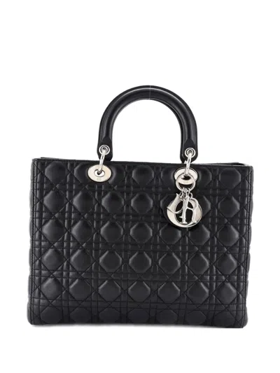 Pre-owned Dior Lady  Bag Cannage Quilt Lambskin Large Tote Bag In Black