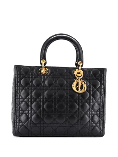 Pre-owned Dior Lady  Bag Cannage Quilt Lambskin Large Tote Bag In Black