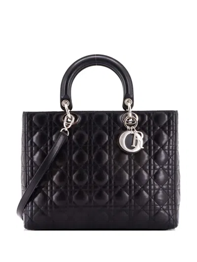 Pre-owned Dior Lady  Bag Cannage Quilt Lambskin Large Tote Bag In Black