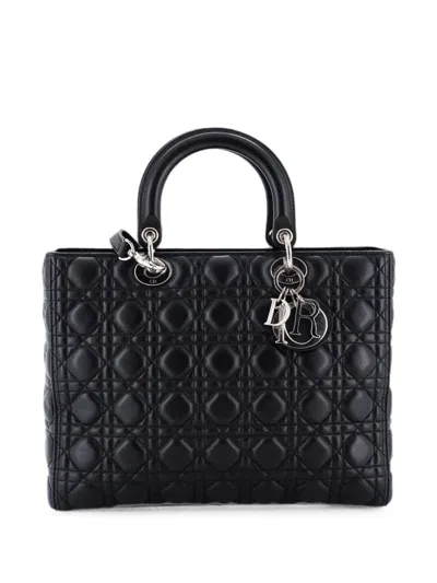 Pre-owned Dior Lady  Bag Cannage Quilt Lambskin Large Tote Bag In Black