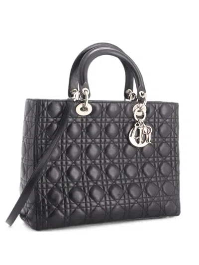 Pre-owned Dior Lady  Bag Cannage Quilt Lambskin Large Tote Bag In Black