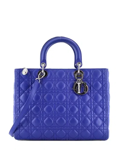 Pre-owned Dior Lady  Bag Cannage Quilt Lambskin Large Tote Bag In Blue