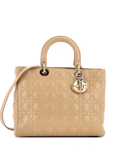 Pre-owned Dior Lady  Bag Cannage Quilt Lambskin Large Tote Bag In Neutral