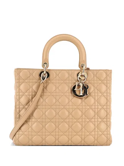 Pre-owned Dior Lady  Bag Cannage Quilt Lambskin Large Tote Bag In Neutral