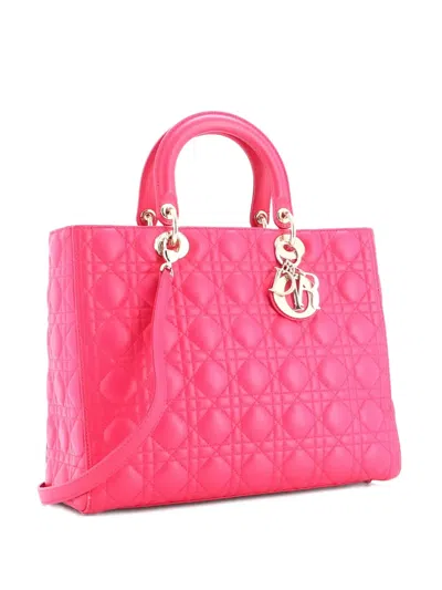 Pre-owned Dior Lady  Bag Cannage Quilt Lambskin Large Tote Bag In Pink