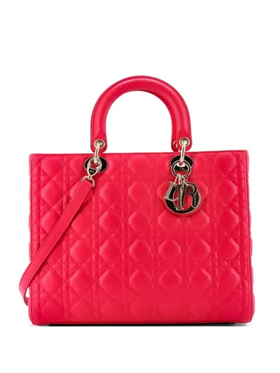 Pre-owned Dior Lady  Bag Cannage Quilt Lambskin Large Tote Bag In Pink