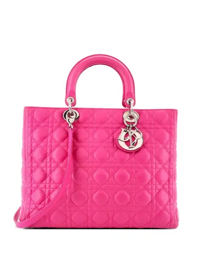 Pre-owned Dior Lady  Bag Cannage Quilt Lambskin Large Tote Bag In Pink